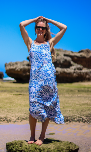 Blue and White Print Cut-Out Sundress