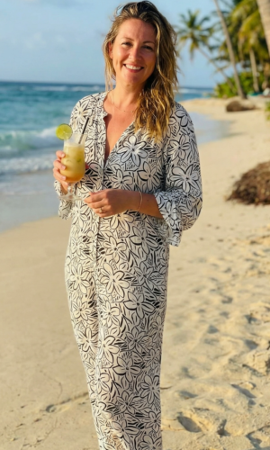 Black on White Floral Long Pants Suit