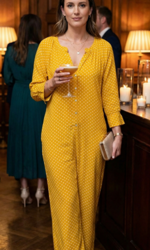 Mustard Dot Long Pants Suit