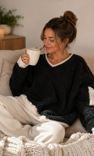Cosy Black Teddy Knit